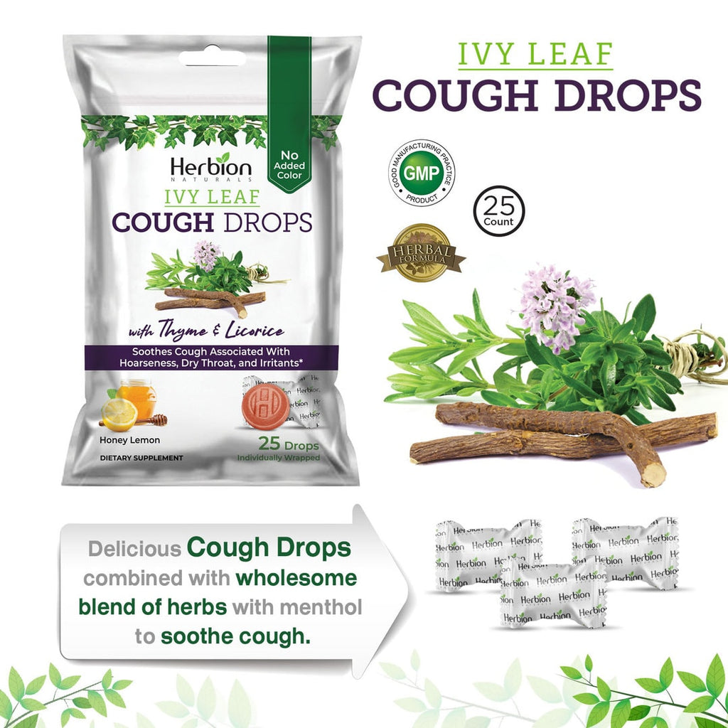 Herbion Naturals | Ivy Leaf Cough Drops with Thyme & Licorice, Natural Honey Lemon Flavor - 25 Drops