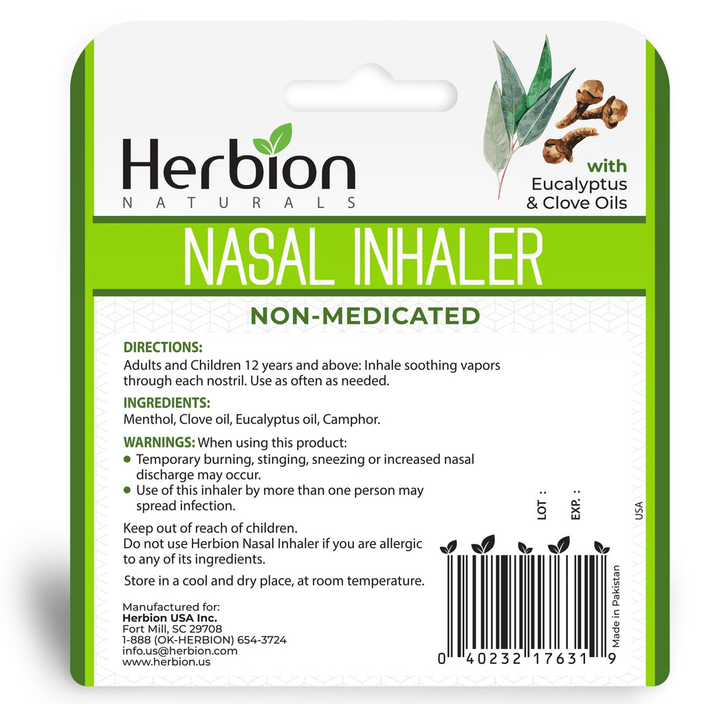 Herbion Naturals | Nasal Inhaler Non-Medicated - 0.05 Fl Oz (1.5ml)