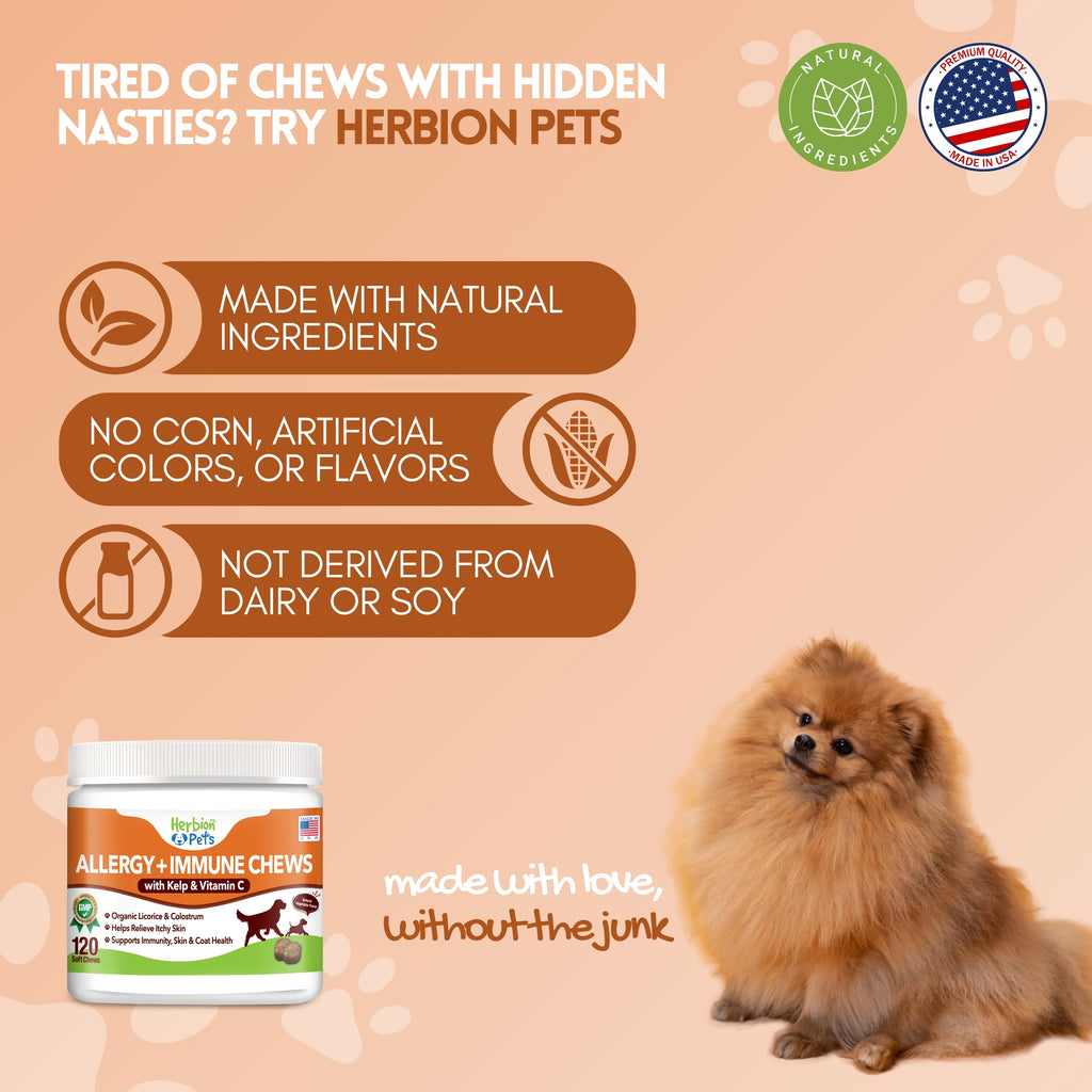 Herbion Naturals | Pets Allergy + Immune Chews with Kelp & Vitamin C - 120 Soft Chews