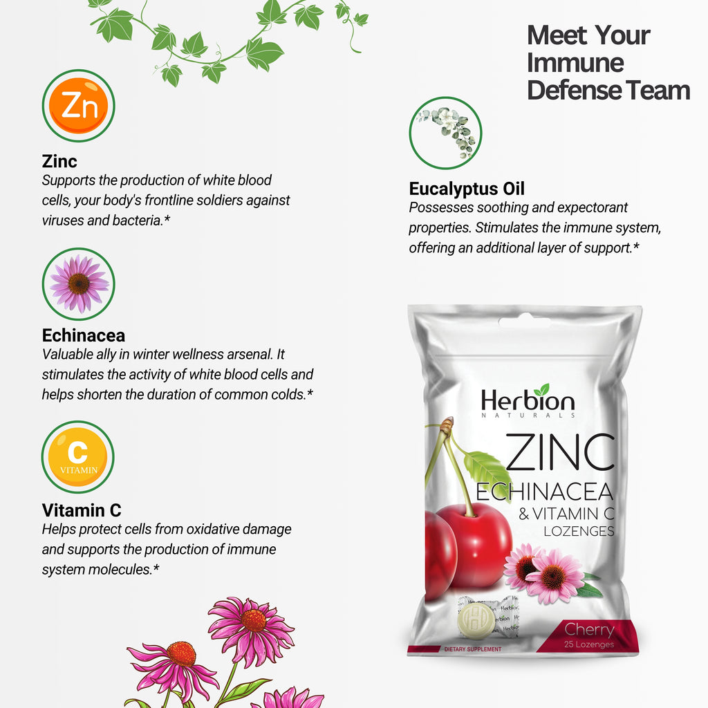 Herbion Naturals | Zinc, Echinacea & Vitamin C Lozenges with Natural Cherry Flavor - 25 CT