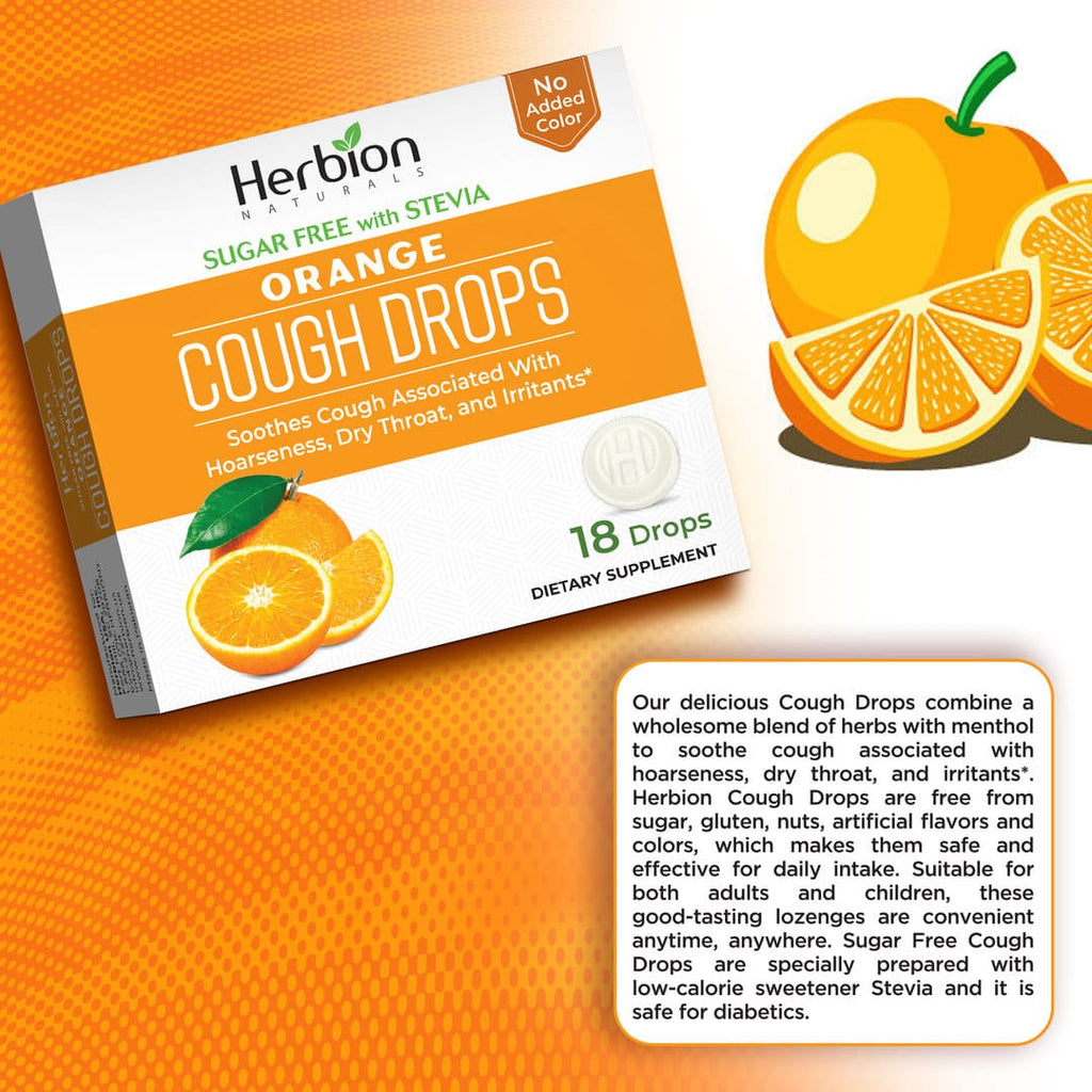 Herbion Naturals | Cough Drops with Natural Orange Flavor, Sugar-Free with Stevia - 18 Drops