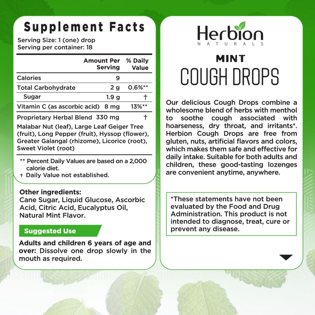 Herbion Naturals | Cough Drops with Natural Mint Flavor - 18 Drops