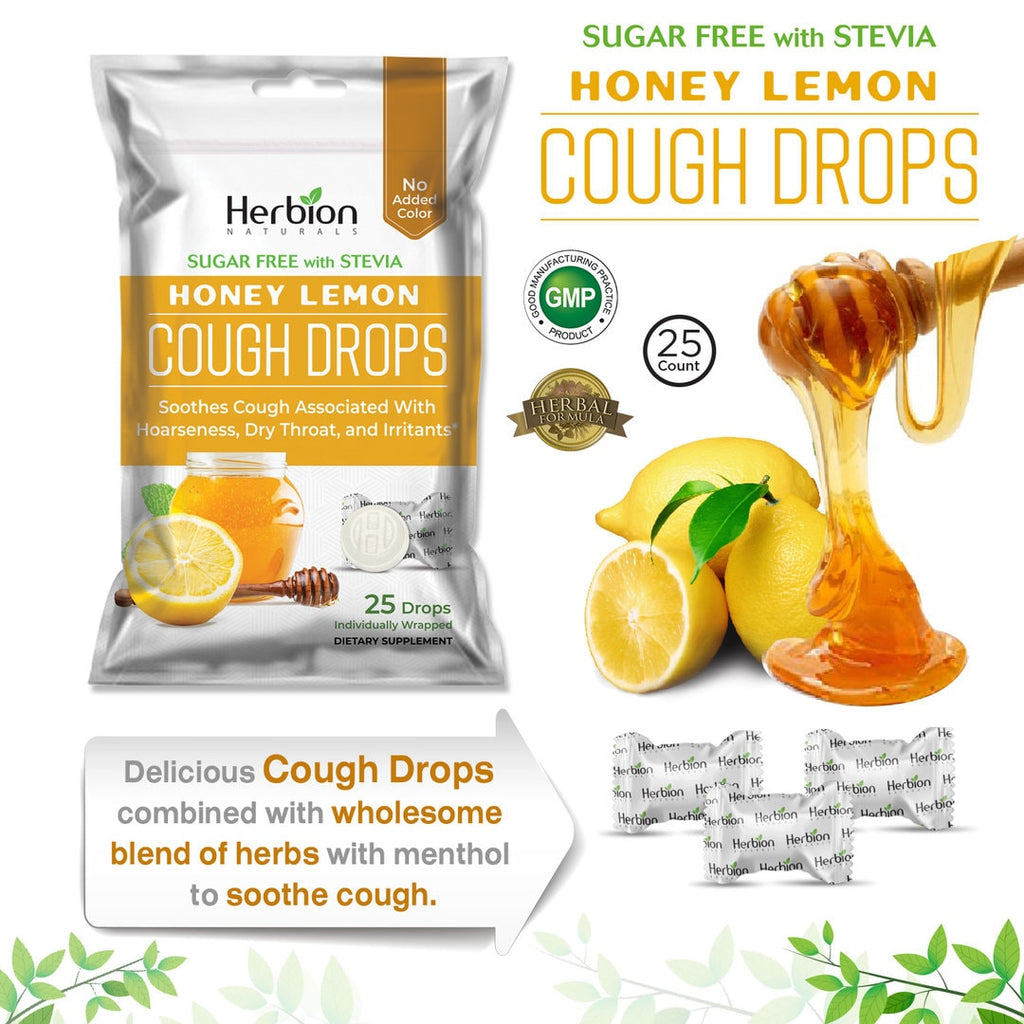 Herbion Naturals | Cough Drops with Natural Honey Lemon Flavor, Sugar-Free with Stevia - 25 Drops