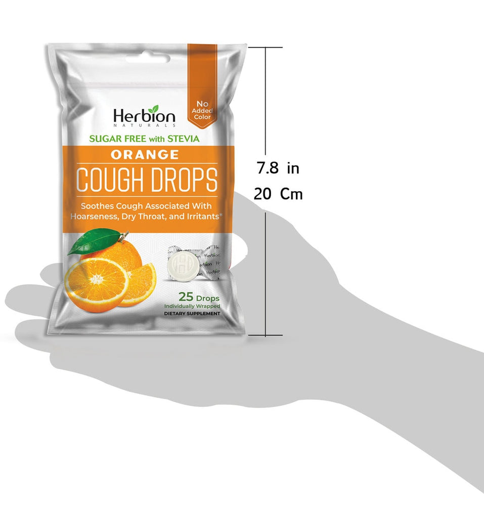 Herbion Naturals | Cough Drops with Natural Orange Flavor, Sugar-Free with Stevia - 25 Drops