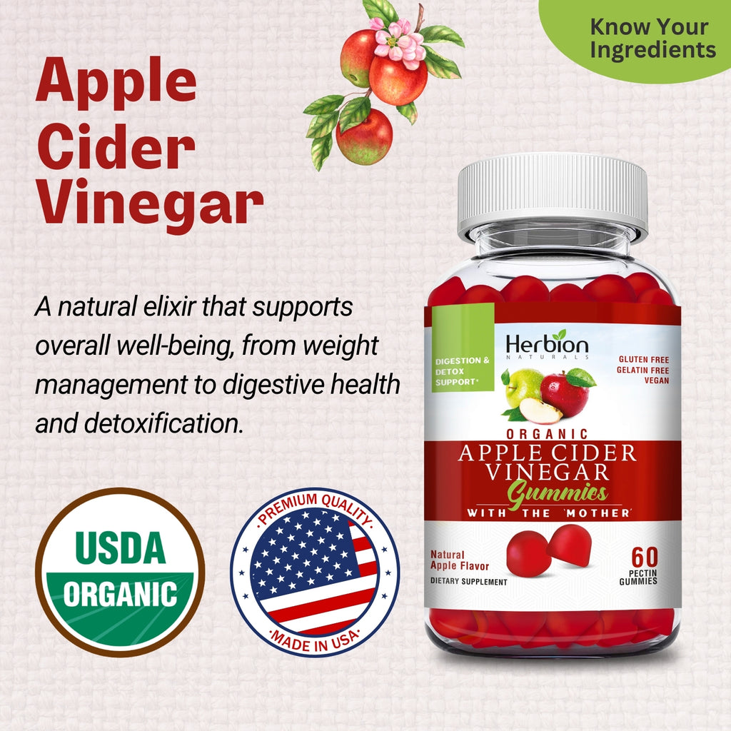 Herbion Naturals | Organic Apple Cider Vinegar Gummies w/ The Mother - 60 Count