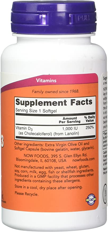 Now Foods | High Potency Vitamin D-3 1000IU - 180 Softgels