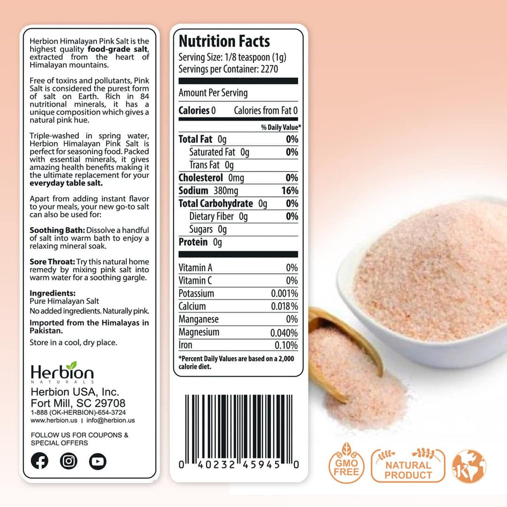 Herbion Naturals | Himalayan Pink Salt – 5 lb. (2.2 Kg) Jar - Fine Grain