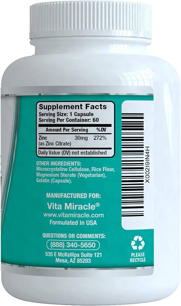 Vita Miracle | Zinc Citrate - 60 Count