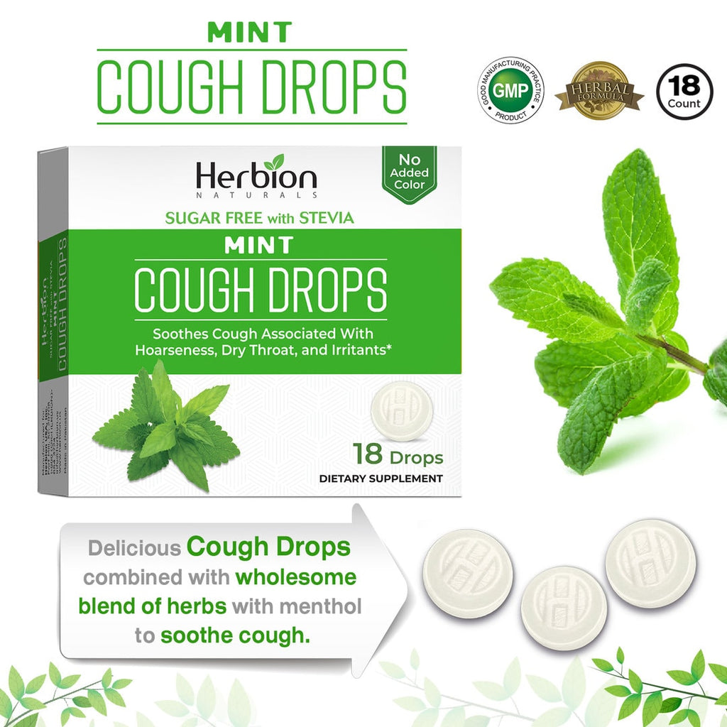 Herbion Naturals | Cough Drops with Natural Mint Flavor, Sugar-Free with Stevia - 18 Drops