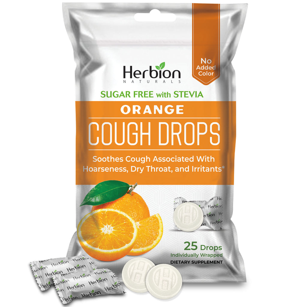 Herbion Naturals | Cough Drops with Natural Orange Flavor, Sugar-Free with Stevia - 25 Drops