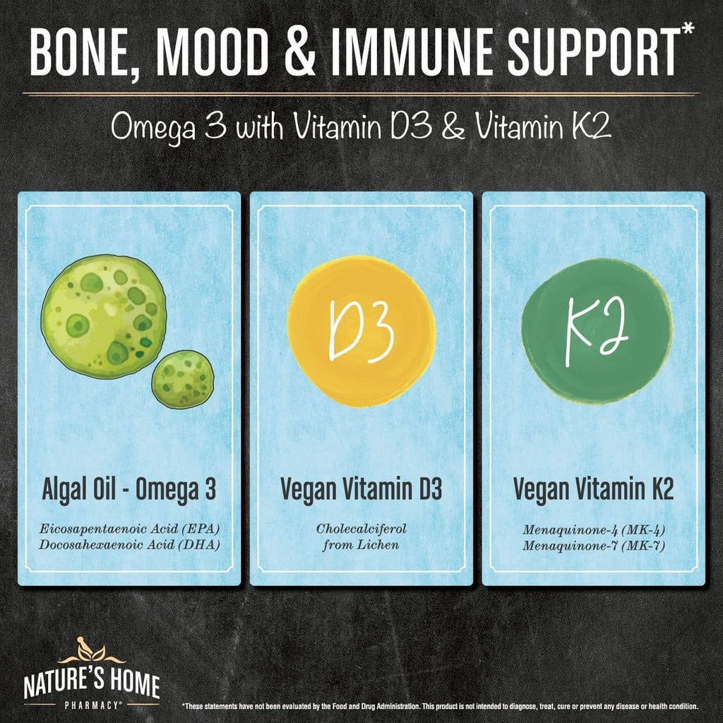 Natures Home Pharmacy | Vegan Omega 3 with D3 & K2 - Orange Flavor - 60 Servings