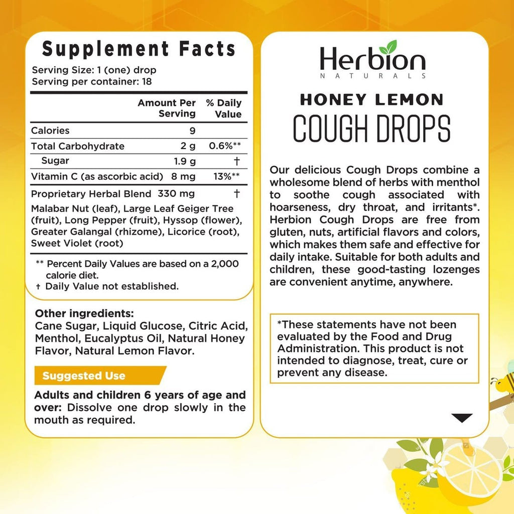 Herbion Naturals | Cough Drops with Natural Honey Lemon Flavor - 18 Drops