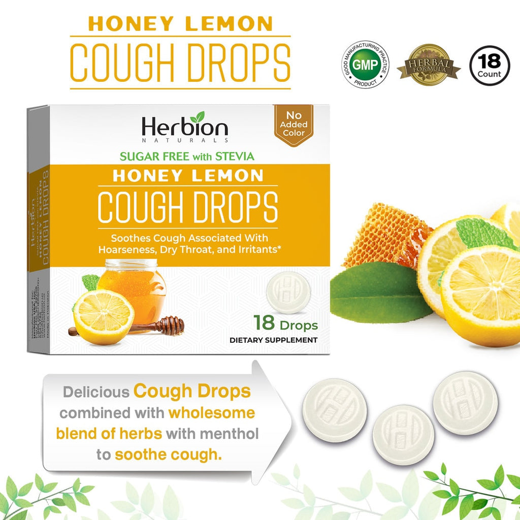 Herbion Naturals | Cough Drops with Natural Honey Lemon Flavor, Sugar-Free with Stevia - 18 Drops