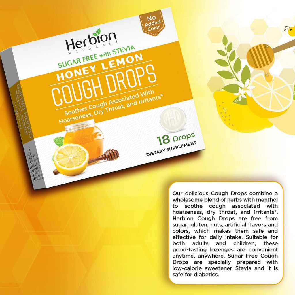 Herbion Naturals | Cough Drops with Natural Honey Lemon Flavor, Sugar-Free with Stevia - 18 Drops
