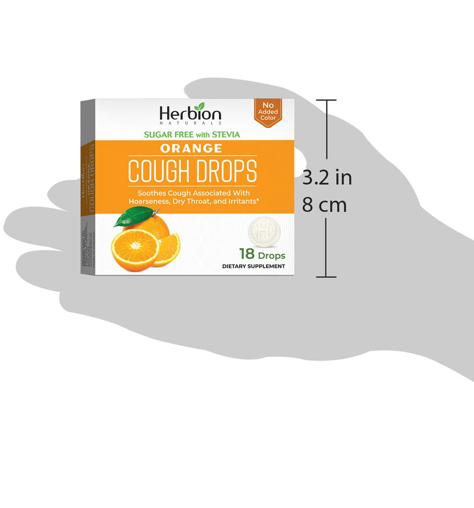 Herbion Naturals | Cough Drops with Natural Orange Flavor, Sugar-Free with Stevia - 18 Drops