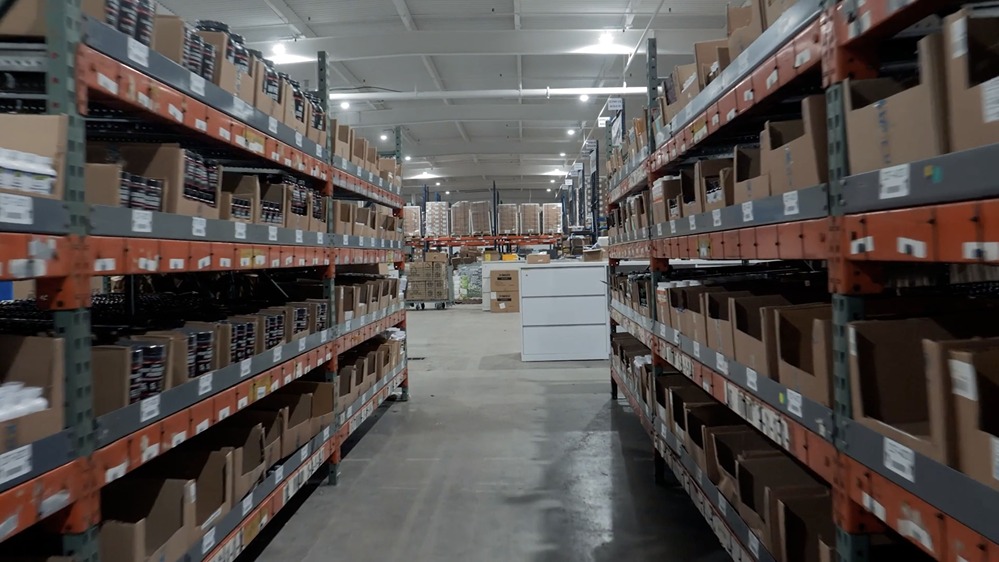 Warehouse with storage racks