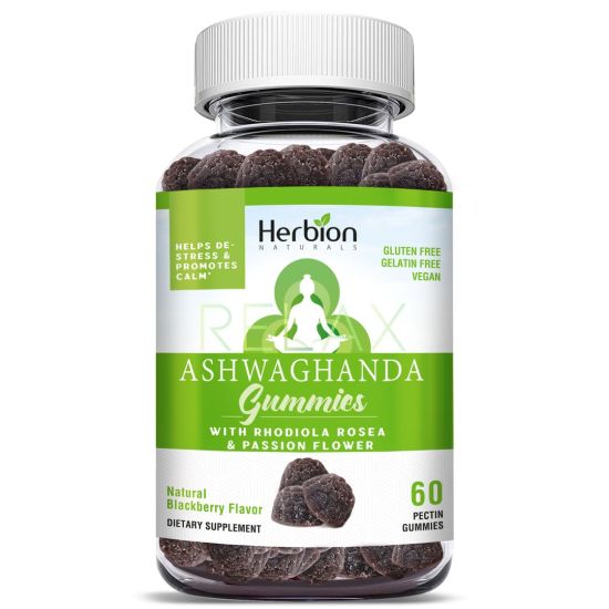 Picture of Herbion Naturals | Ashwagandha Gummies with Herbal Blend | Natural Blackberry Flavor - 60 Pectin Gum